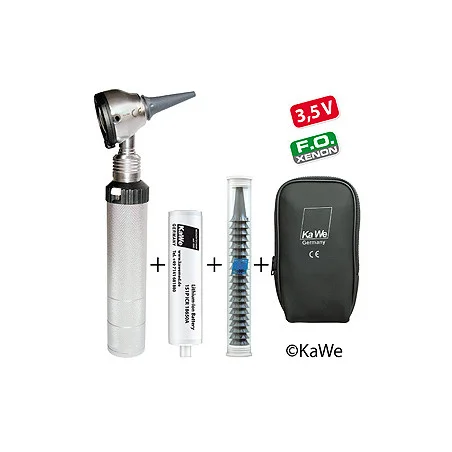 Otoskop EUROLIGHT F.O. 30, 3,5 V mit Ladegriff und Ohrtrichtern