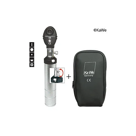 Ophthalmoskop EUROLIGHT E15 2,5 V, mit 5 Blenden und Batteriegriff, in Reißverschlusstasche